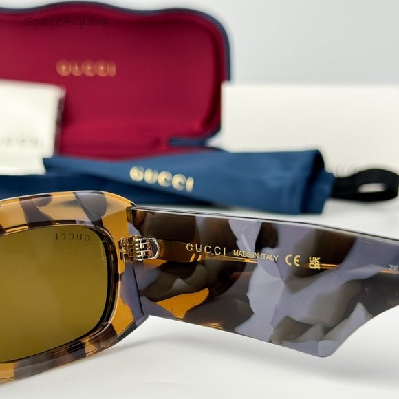 Gucci Men Sunglasses Spotted Lilac Havana Brown Rectangle GG1426S 003 NEW - Picture 8 of 9